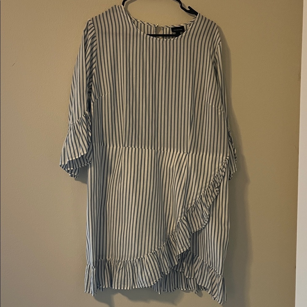 Who What Wear Blue & White Striped Crewneck Dress